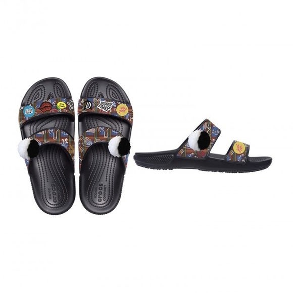 CROCS Shoes - CROCS Black and Multicolor Graphic Sandals